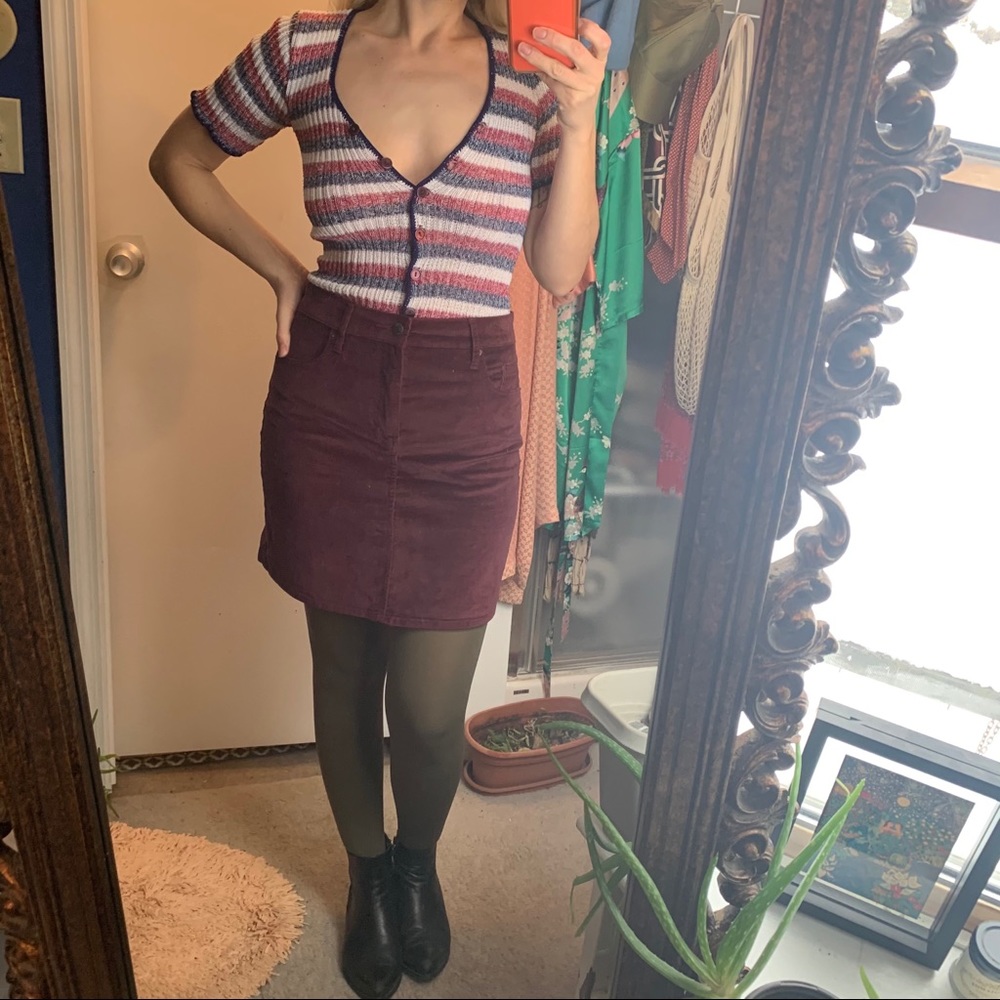 Vintage 70s Cardigan Tee Striped Crop Sweater S